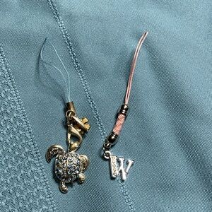 Silvertone trinket charms. One with turtle - One with initial “W”